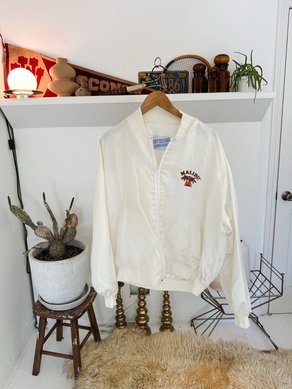 Vintage 1980s Upstream Division Malibu California Satin Jacket XL 25 x 25.5